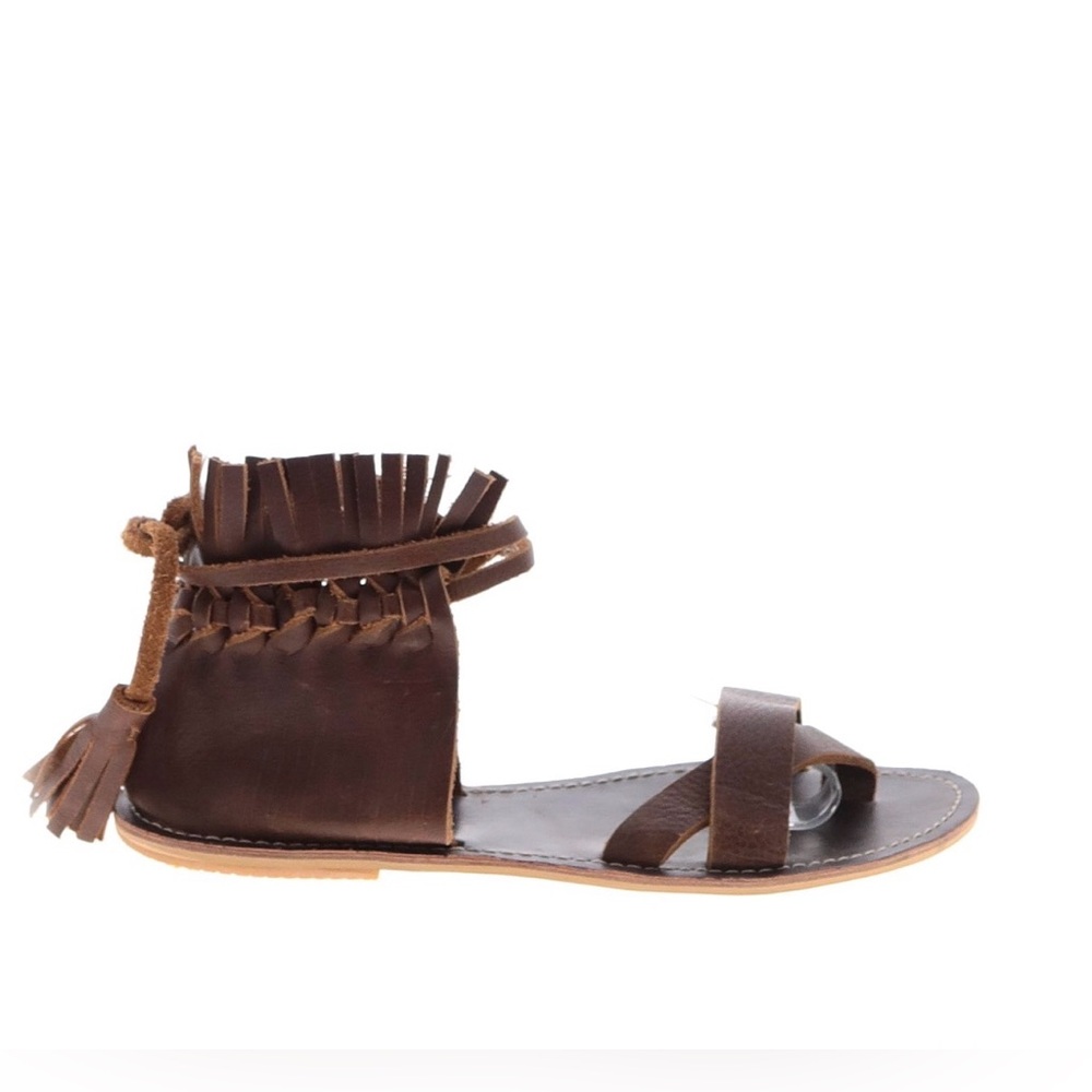 OndadeMar Brown Fringe Leather Ankle Tie Sandals